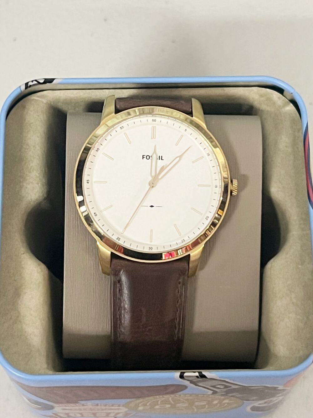 Fossil Minimalist Gold Tone Brown Leather Men's Watch FS5397